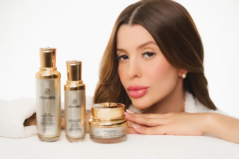 Kit Protocolo FÁCIA: gel, sérum e creme com as caixas douradas